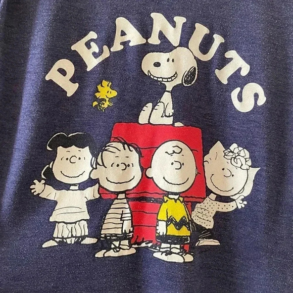 Mighty Fine Shirt Dark Blue Peanuts Characters V-Neck Lightweight SZ S #1372 - Picture 7 of 11